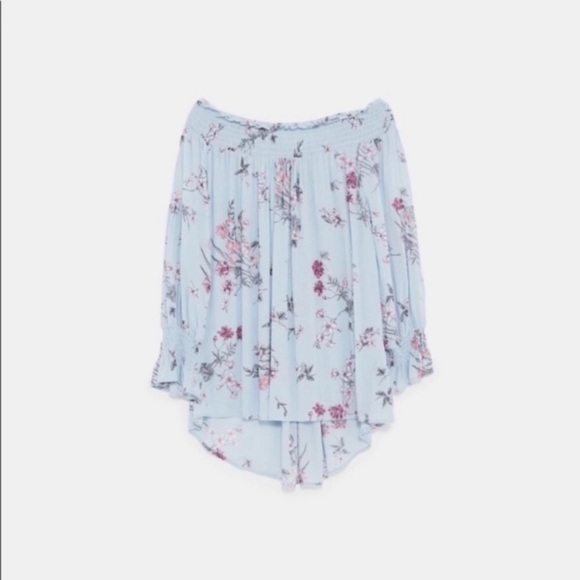 ZARA Premium Denim Collection Floral Print Off Shoulder Top - Picture 4 of 8
